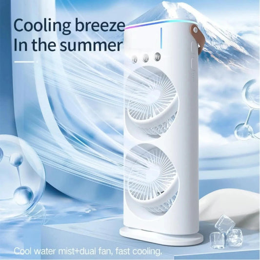Double Ended Spray Fan, 2025 New 3 Gears USB Rechargeable Fan With LED Light Cooler Fan, Touch & Remote Control, Ice Filling Fan (White)