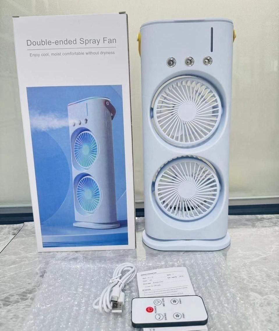 Double Ended Spray Fan, 2025 New 3 Gears USB Rechargeable Fan With LED Light Cooler Fan, Touch & Remote Control, Ice Filling Fan (White)