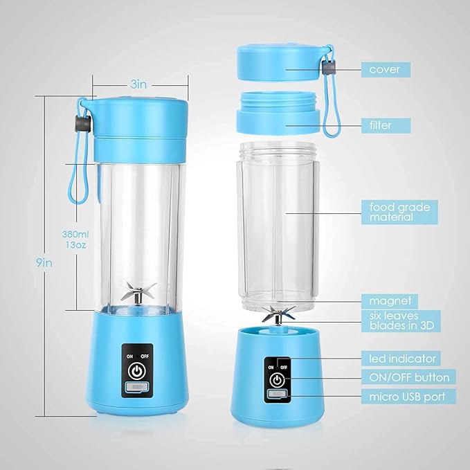 Portable Personal Electric 6 Blade Rechargeable Juicer Blender