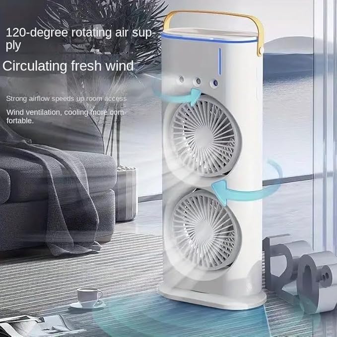Double Ended Spray Fan, 2025 New 3 Gears USB Rechargeable Fan With LED Light Cooler Fan, Touch & Remote Control, Ice Filling Fan (White)