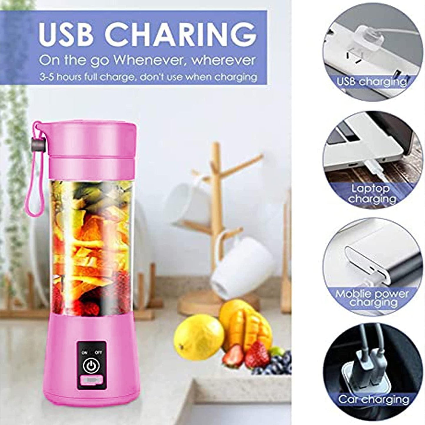 Portable Personal Electric 6 Blade Rechargeable Juicer Blender